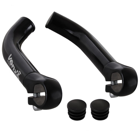 Venzo Bicycle Handlebar Extender for Mountain Hybrid Bike - Compatible with 7/8'’ 22.2mm - Flat Bar Ends with Plugs - 150mm - Ergonomic Design Lightweight & Durable - Gloss Black