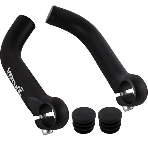 Venzo Bicycle Handlebar Extender for Mountain Hybrid Bike - Compatible with 7/8'’ 22.2mm - Flat Bar Ends with Plugs - 150mm - Ergonomic Design Lightweight & Durable - Matt Black