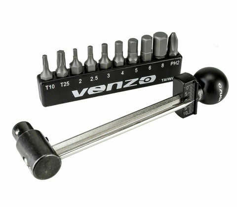 Venzo 1/4 Inch Driver Beam Torque Wrench Set - 2 to 10 Nm - Small Adjustable - Great Maintenance Tool For MTB, Mountain, Road Bike & Motorcycle - All Bits Are Included As a Kit - Bicycle Carbon Parts Essential Tool