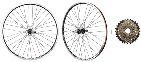 CyclingDeal MTB Bicycle Double Wall Rims 26" Wheelset - Front & Rear Mountain Bike Wheels - Compatible with Shimano MF-TZ500 Freewheel - 6 Speed