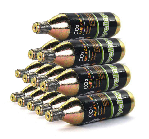 12 x 16g Threaded CO2  Cartridges Refills For Bike Bicycle Pump CO2 Inflator Heads - Great Refill For Mountain Or Road Bikes Tires