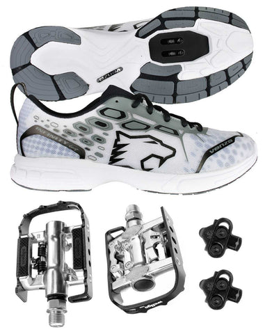 Venzo MTB Shimano SPD Shoes Gray + Wellgo C002 Multi Pedals