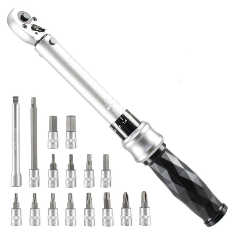 VENZO Bicycle Bike 1/4 Inch Driver  - Torque Wrench Allen Key Tools Socket Set Kit 5-25Nm or 44.25 - 221 inch pounds - Small Adjustable
