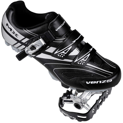 Venzo Mountain Men's Bike Bicycle Cycling Shoes - compatible with Shimano SPD Cleats - Good For Indoor Cycle, Off Road and MTB- With Quality Buckle Strap + Multi-Use Pedals & Cleats