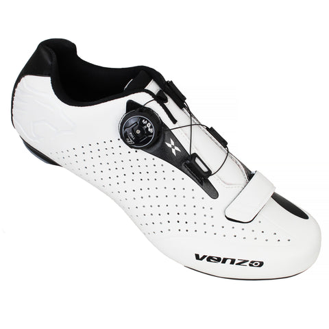 Venzo Cycling Bicycle Cycle Road Bike Shoes Men - compatible with Shimano SPD, SPD SL, Look KEO, Look Delta White