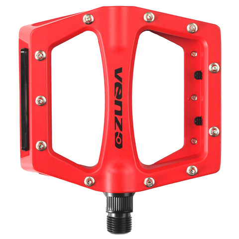 Venzo Flat BMX Mountain Bicycle 9/16" CR-MO Axle Pedals With Reflector Red