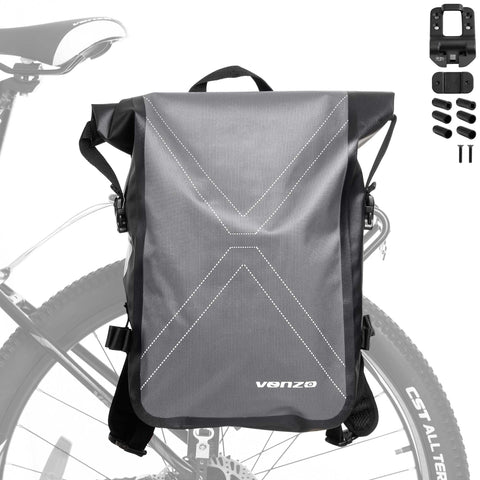 VENZO Bike Bicycle MTB 210D Polyester Quick Release Clip-on Waterproof 9.6L Backpack Rear Rack Pannier Bag with Slide2go Quick Mounting System