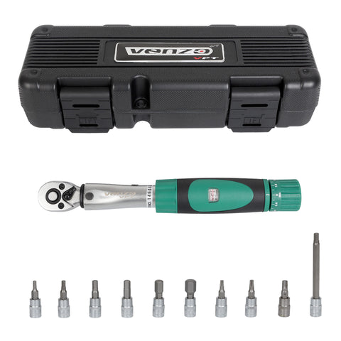 Venzo 1/4 Inch Drive Click Torque Wrench Set – 2 to 24 Nm – Bicycle Maintenance Kit for Road & Mountain Bikes, Motorcycle Multitool - Includes Allen & Torx Sockets, Extension Bar