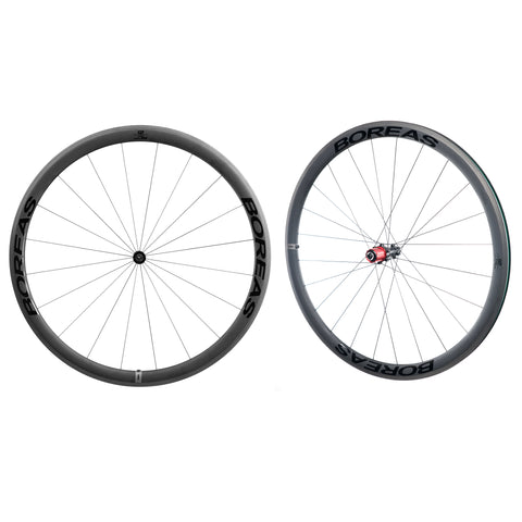 CyclingDeal BOREAS Full Carbon Road Bike 700C Clincher Wheels 38mm Wheelset Rim Brake, 24mm Width Compatible with Shimano Sram HG up to 11 Speed, Light-Weight, Front and Rear QR & Brakes Pads Included