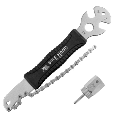 BikeHand 2 in 1 Bicycle Cassette Removal Installation Tool Kit with 15mm Pedal Wrench - Chain Whip and Lockring Tool - Compatible with Shimano Sram HG System 7-12 Speed
