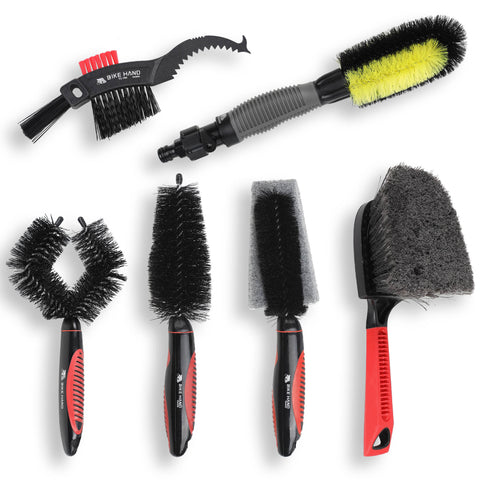 BIKEHAND 6 Pieces Bike Bicycle Cleaning Brush Kit - Cleaning Washing Tools Set - Bicycle Chain Parts Cleaner Maintenance Service Kit - Suitable for MTB, Road Hybrid Bikes