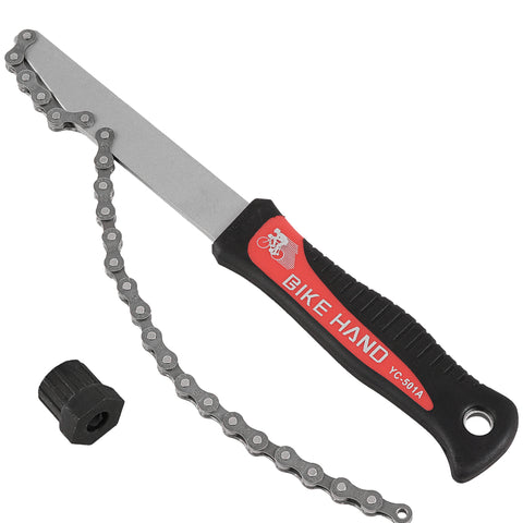 BIKEHAND Compatible with Shimano Sram Freewheel Turner Install Removal Chain Whip Tool Kit - Cassette Remover - MTB Road 7 8 9 10 11 Speed - with Lockring Nut Tool