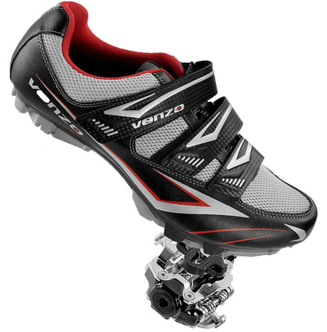 Venzo Men's Mountain Bike Bicycle Cycling Shoes + Pedals & Cleats - Compatible with Shimano SPD - Ideal For Indoor Cycling, Off-Road, MTB - 10 US Men