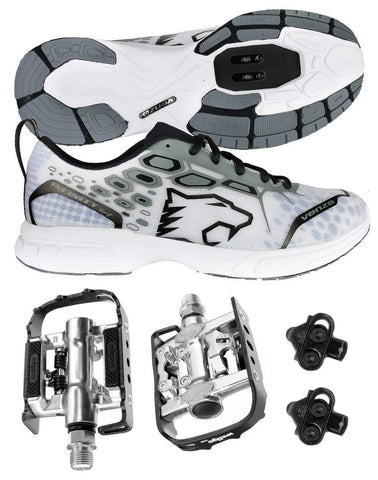 Venzo MTB compatible with Shimano SPD Shoes Gray + Wellgo C002 Multi Pedals 45