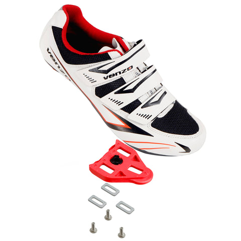 Venzo Bicycle Men's Road Cycling Riding Shoes - 3 Straps - Compatible with Look Delta & for Shimano SPD-SL - Perfect for Road Racing Bikes - White - 6.5 US Men