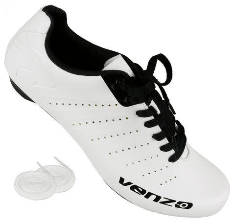 Venzo Bicycle Men's or Women's Road Cycling Riding Shoes - Lace - Compatible with Peloton for Shimano SPD & Look ARC Delta - Perfect for Indoor Indoor Road Racing Bikes White -45