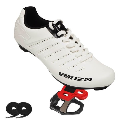 Venzo Bicycle Men's Lace Road Cycling Riding Shoes With Venzo LOOK KEO Compatible Pedals & Cheats For Outdoor or Indoor - 47