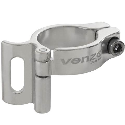 Venzo Road Mountain Bike Bicycle Adjustable Braze On Front Derailleur Adapter Clamp 28.6mm Silver compatible with Shimano Sram