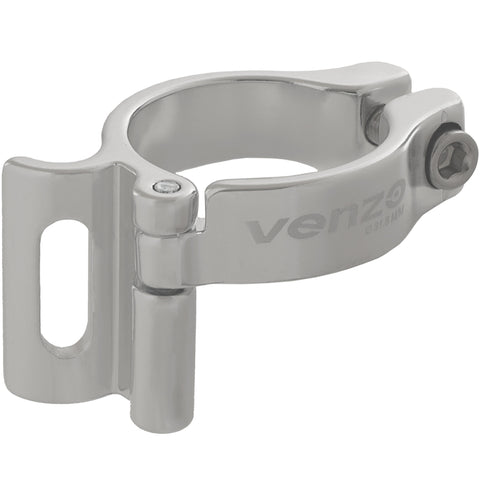 Venzo Bike Adjustable Braze-On Front Derailleur Adapter Clamp for MTB Road Bicycles - Compatible with Shimano Sram - Silver 31.8mm