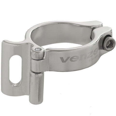 Venzo Road Mountain Bike Bicycle Adjustable Braze On Front Derailleur Adapter Clamp 34.9mm Silver compatible with Shimano Sram