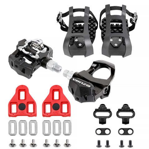 VENZO 3 in 1 Look Delta, Toe Cage, SPD compatible with Indoor Bike Bicycle Pedals -  Fitness Exercise Indoor Cycling Pedals