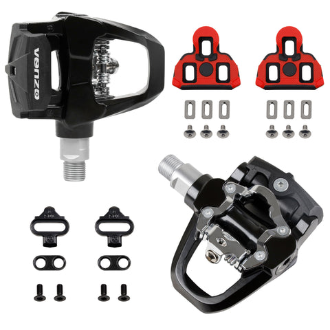 VENZO compatible with Shimano SPD-SL & for Shimano SPD System for Indoor Fitness Exercise Bike Bicycle Pedals & Cleats with 9/16" Heavy Duty spindles Sealed Bearing