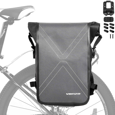 VENZO Bike Bicycle MTB 600D Polyester Quick Release Clip-on Waterproof 9.6L Backpack Rear Rack Pannier Bag with Slide2go Quick Mounting System