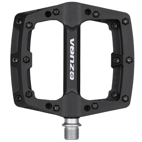 VENZO Flat Mountain BMX MTB Aluminum Bike Sealed Bearing Pedals - Large Bicycle Platform Pedals 9/16" with Anti-Skid Anti-Slip Nail