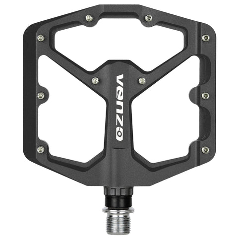 VENZO Flat Mountain Bike BMX/MTB Non-slip Aluminium Sealed Bearing Pedals - 10.5mm Ultra Thin Profile - Large Bicycle Platform Pedals 9/16" with Anti-Skid Nails