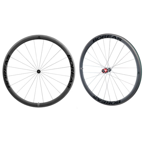 CyclingDeal BOREAS Full Carbon Road Bike 700C Clincher Wheels 38mm Wheelset Rim Brake, 24mm Width compatible with Shimano Sram HG up to 11 Speed, Light-Weight, Front and Rear QR & Brakes Pads Included