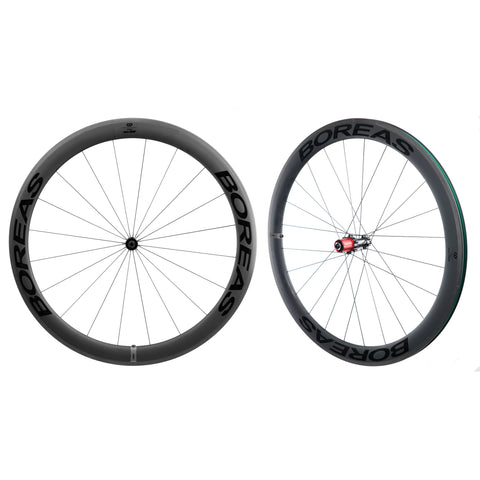 CyclingDeal BOREAS Full Carbon Road Bike 700C Clincher Wheels 50mm Wheelset Rim Brake, 24mm Width compatible with Shimano Sram HG up to 11 Speed, Light-Weight, Front and Rear QR & Brakes Pads Included