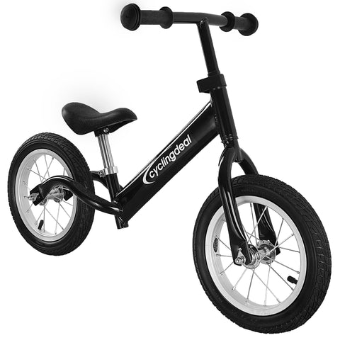 CyclingDeal Kids Sports Child Push Balance Glider Bike Walking Bicycle for Boys & Girls 12 Inch for 18 Month 2 3 4 5 Years Old Toddlers with Footrest Aluminum Alloy Rim Rubber tire Black