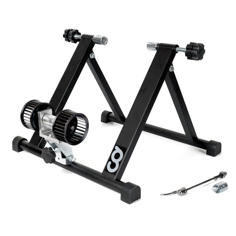 CyclingDeal Bicycle Bike Indoor Home Exercise Wind Resistance Trainer - Stationary Cycling Bike Training Stand for Indoor Riding Converter Mount - With Front Block Riser & Skewers - NOT for 29er Bikes