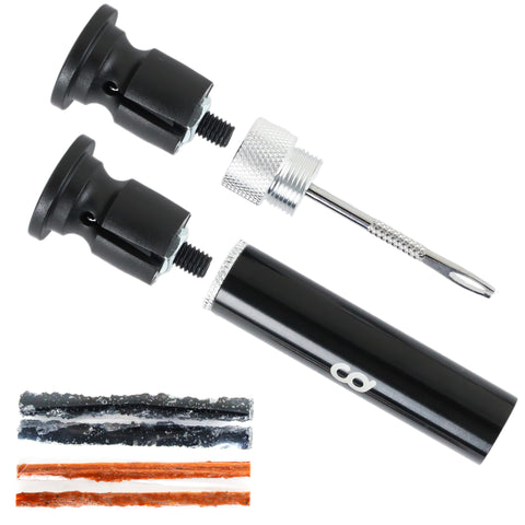 Mountain MTB Road Bike Bicycle Tubeless Tire Repair Plug Kit - Store Inside Handlebar - Fix a Puncture or Flat - Plugger Tool and Plugs - 2 x Small & 2 x Large Strads