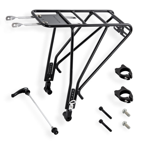 Great For Bikes Without Reserve Mounting Holes -Aluminum Rear Pannier Cargo Bicycle Rack Touring - For Disc & Non Disc Brake Road & Mountain Carrier - Heavy Duty Luggage Bag Max Load 60 lbs
