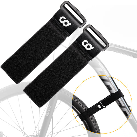 CyclingDeal Pack of 2 Bike Rack Straps - Bicycle Wheel Stabilizer for Car, Garage Rack, Repair Stand - Double Sided Extra Long Adjustable Hook and Loop Straps - Universal Fit For All Size Bikes