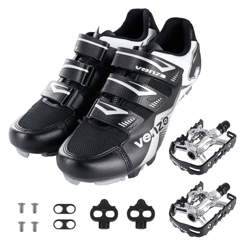 Venzo Men's Mountain Bike Bicycle Cycling Shoes With Multi-Function Clip-less Pedal & Cleat - Compatible With Shimano SPD & Crankbrother Systems - Size 41