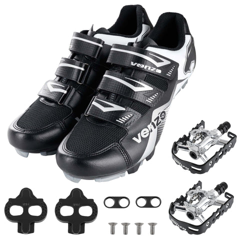 Venzo Men's Mountain Bike Bicycle Cycling Shoes With Multi-Function Clip-less Pedal & Cleat - Compatible With Shimano SPD & Crankbrother Systems - Size 44