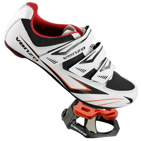 Venzo Cycling Bicycle Road Bike Shoes with Pedals & Cleats White
