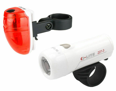 Q-lite Bike Bicycle Front and Rear 3 LED Lights Kit with Battery White