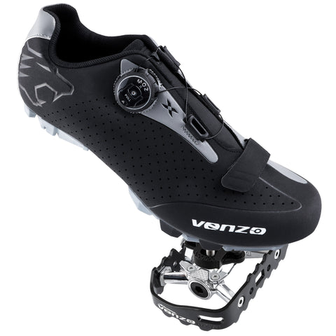 Venzo Cycling Bicycle Cycle Mountain Bike Shoes Men - compatible with Shimano SPD Cleats - Good for Indoor Cycle, Off Road and MTB With Dual Function Sealed Bearings Pedals