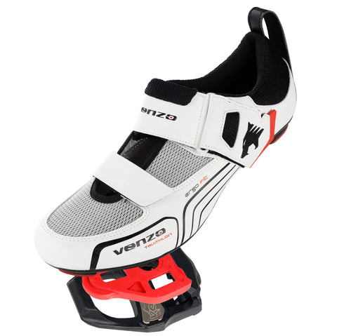 Venzo Bicycle Men’s Road Cycling Triathlon Shoes - w/Clipless Sealed Bearing Look Delta Compatible Pedals & Cleats - Shoes Compatible w/Shimano SPD, SPD-SL, Look KEO & Delta ARC, Crankbrother System