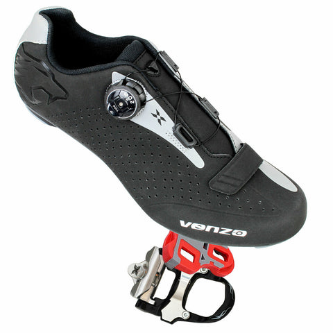 Venzo Cycling Bicycle Road Bike Shoes with Xpedo RF07MC Pedals Black