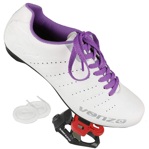Venzo Bicycle Women's Lace Road Cycling Shoes With Venzo KEO Pedals Cheats