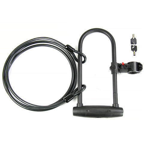 Bicycle Bike Cycling U Lock With Key 170x335mm + Lock Cable 10x2300mm