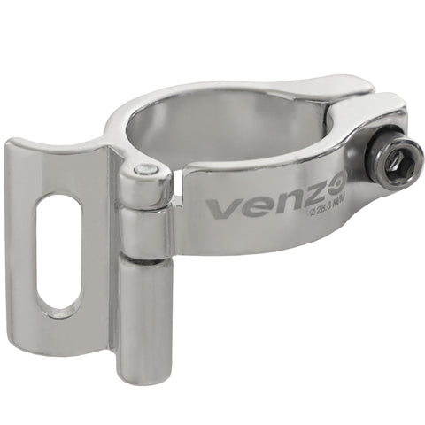 Venzo Road Mountain Bike Bicycle Adjustable Braze On Front Derailleur Adapter Clamp 28.6mm Silver Compatible with Shimano Sram