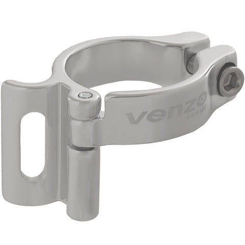 Venzo Road Mountain Bike Bicycle Adjustable Braze On Front Derailleur Adapter Clamp 31.8mm Silver Compatible with Shimano Sram