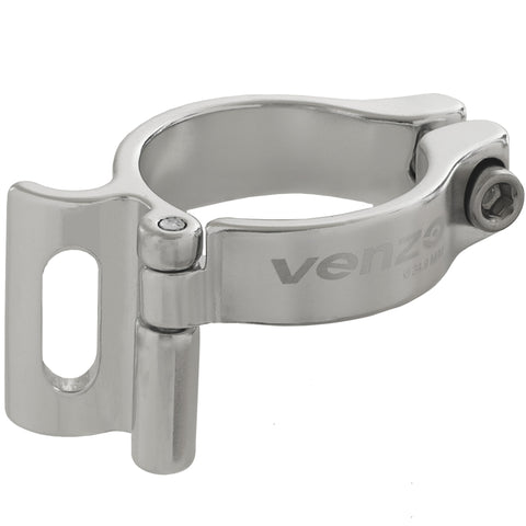 Venzo Road Mountain Bike Bicycle Adjustable Braze On Front Derailleur Adapter Clamp 34.9mm Silver Compatible with Shimano Sram