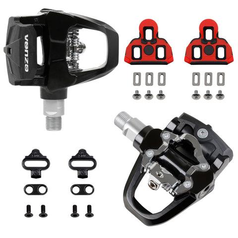 VENZO compatible with Shimano SPD-SL & for Shimano SPD System for Indoor Fitness Exercise Bike Bicycle Pedals & Cleats with 9/16" Heavy Duty Spindles Sealed Bearing
