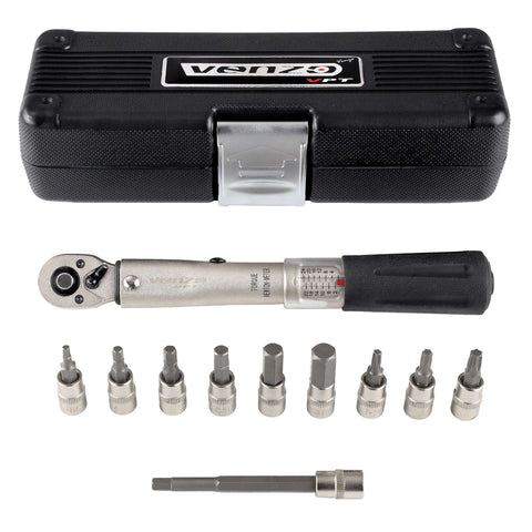 VENZO Bicycle Bike Torque Wrench Allen Key Tool Socket Set Kit 2-24Nm